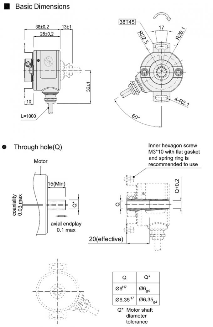 K38 NPN Rotary Hollow Shaft Incremental Encoders For Sew Machine Open
