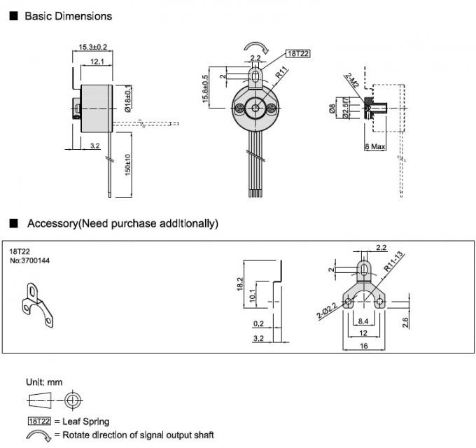 Blind Hole Shaft K18 Miniature Rotary Encoder AB Phase NPN Output High