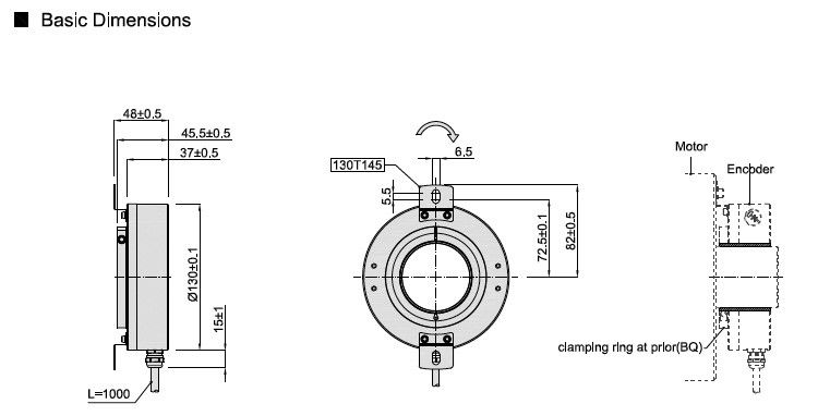 3000RPM 10MΩ 130mm Aluminum Through Hole Rotary Encoder