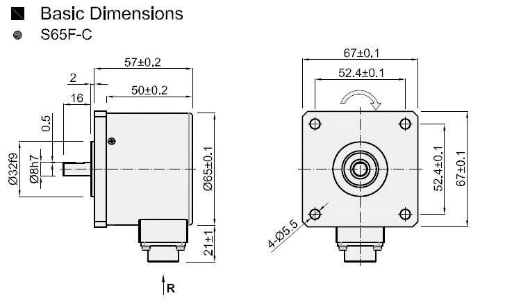 Flange 65*65mm 20000ppr 600rpm Solid Shaft Encoder